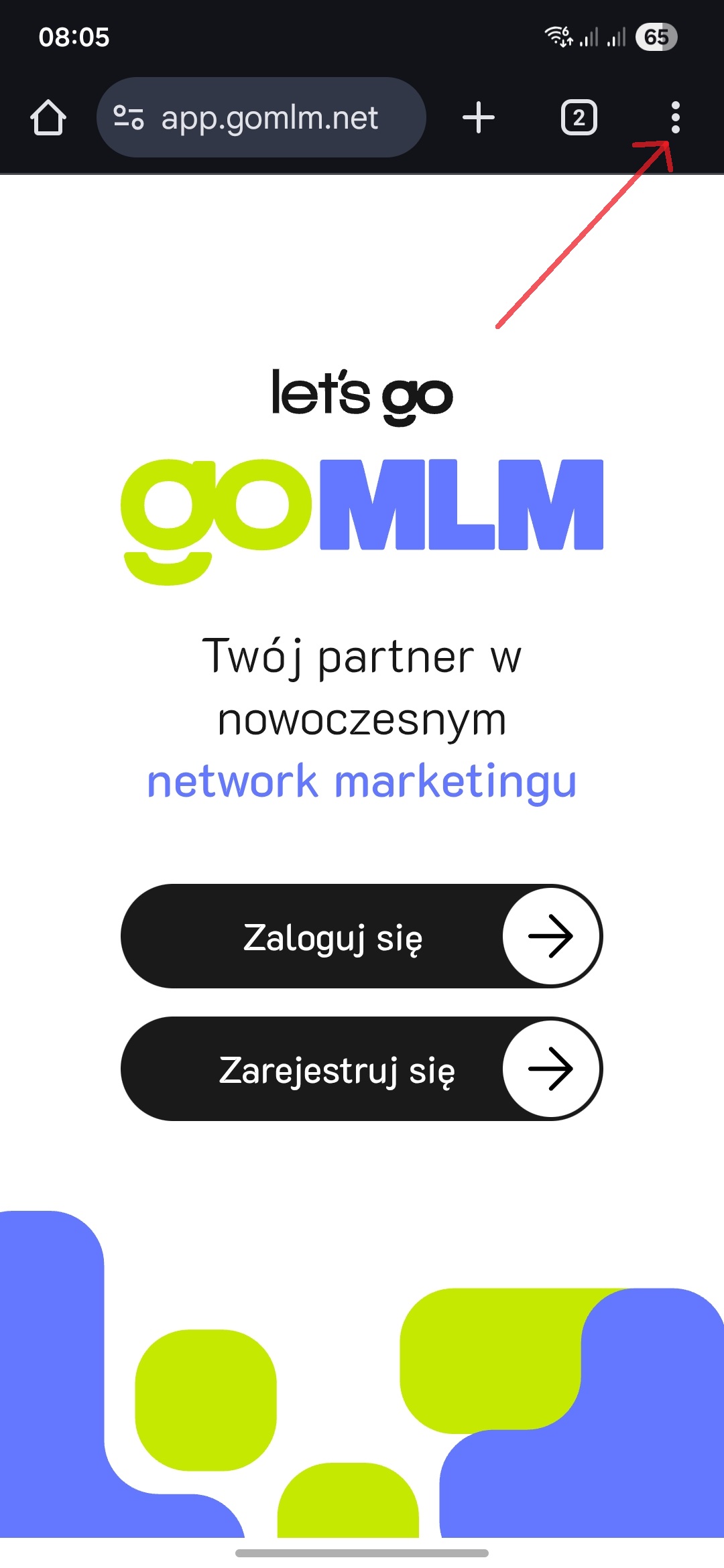 Menu Chrome z trzema kropkami